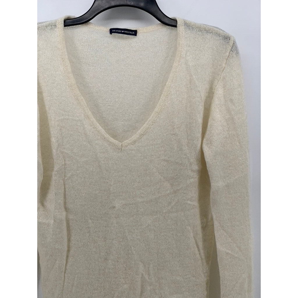 BRANDY MELVILLE Women's Off-White V-Neck Long Sleeve Knit Sweater SZ OS