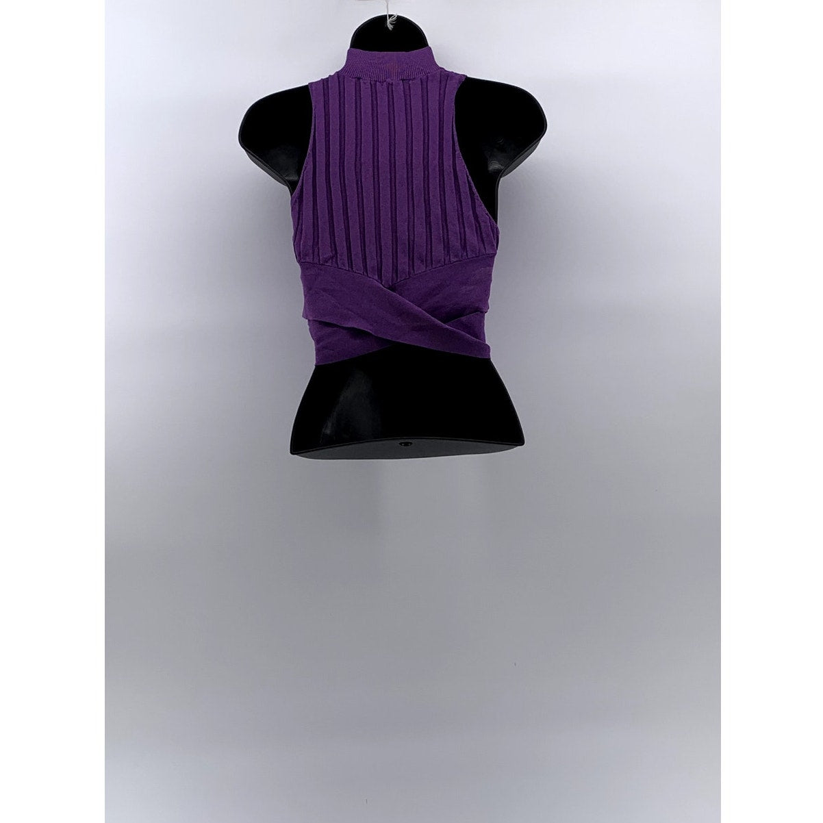 ZARA Women's Purple Mock-Neck Sleeveless Wide Rib Cross Hem Cropped Top SZ S