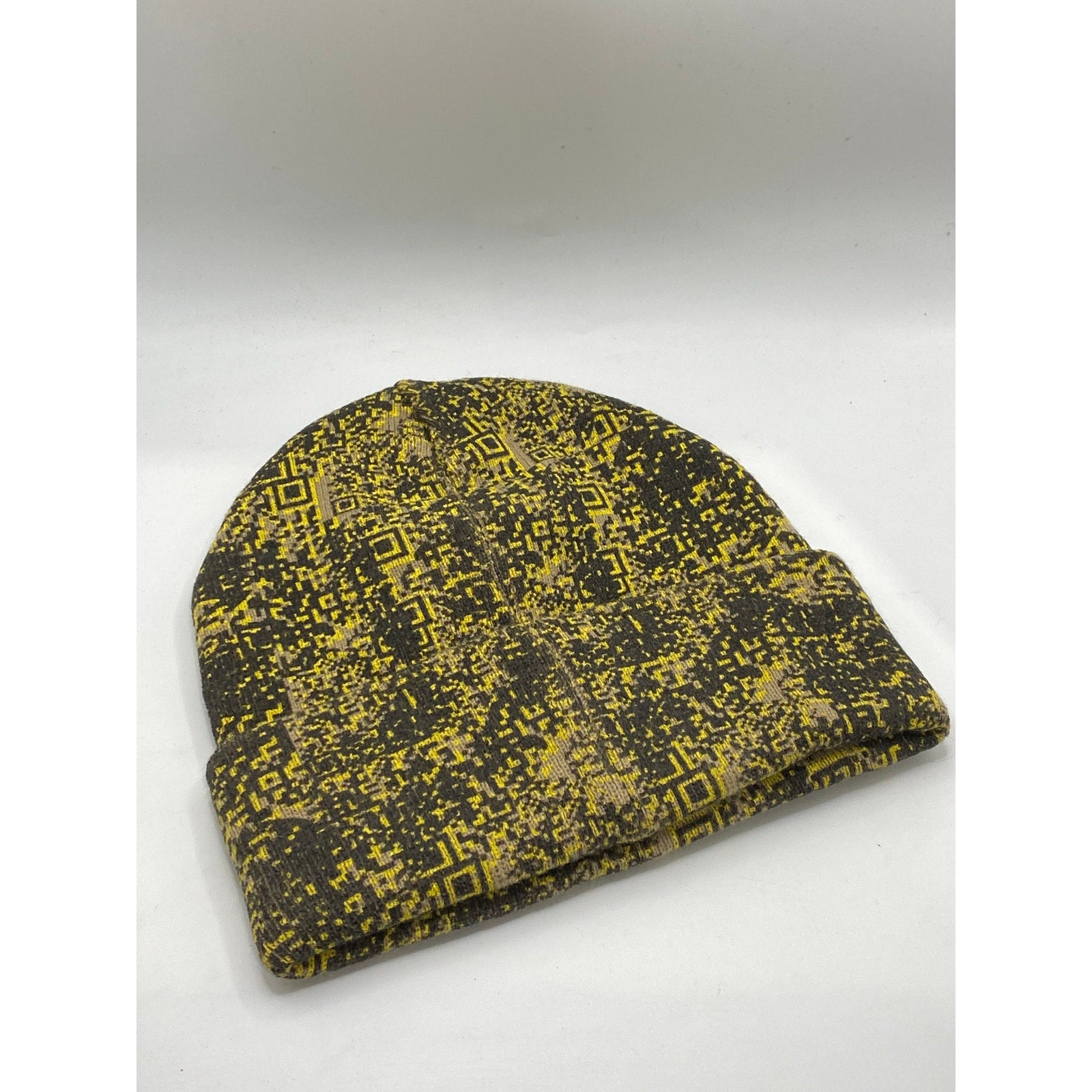 LQQK STUDIO Men's Black-Yellow Digi Camo QR Cuffed Fleece Line Beanie SZ OS