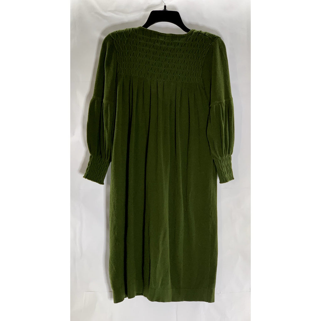 DIANE VON FURSTENBERG Women's Dark Green Split-Collar Long Sleeve Midi Dress SZM