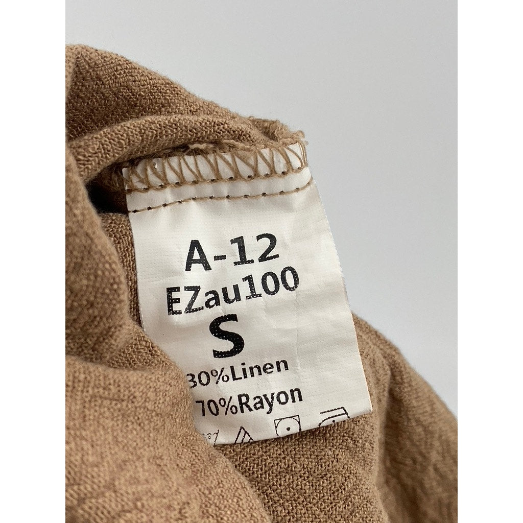 AUTOMET Women's Tan Linen-Blend Textured Pull-On Relaxed-Fit Casual Shorts SZ S