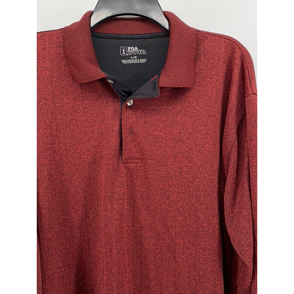 PGA TOUR Men's Maroon Heather Long Sleeve Polo Shirt SZ L
