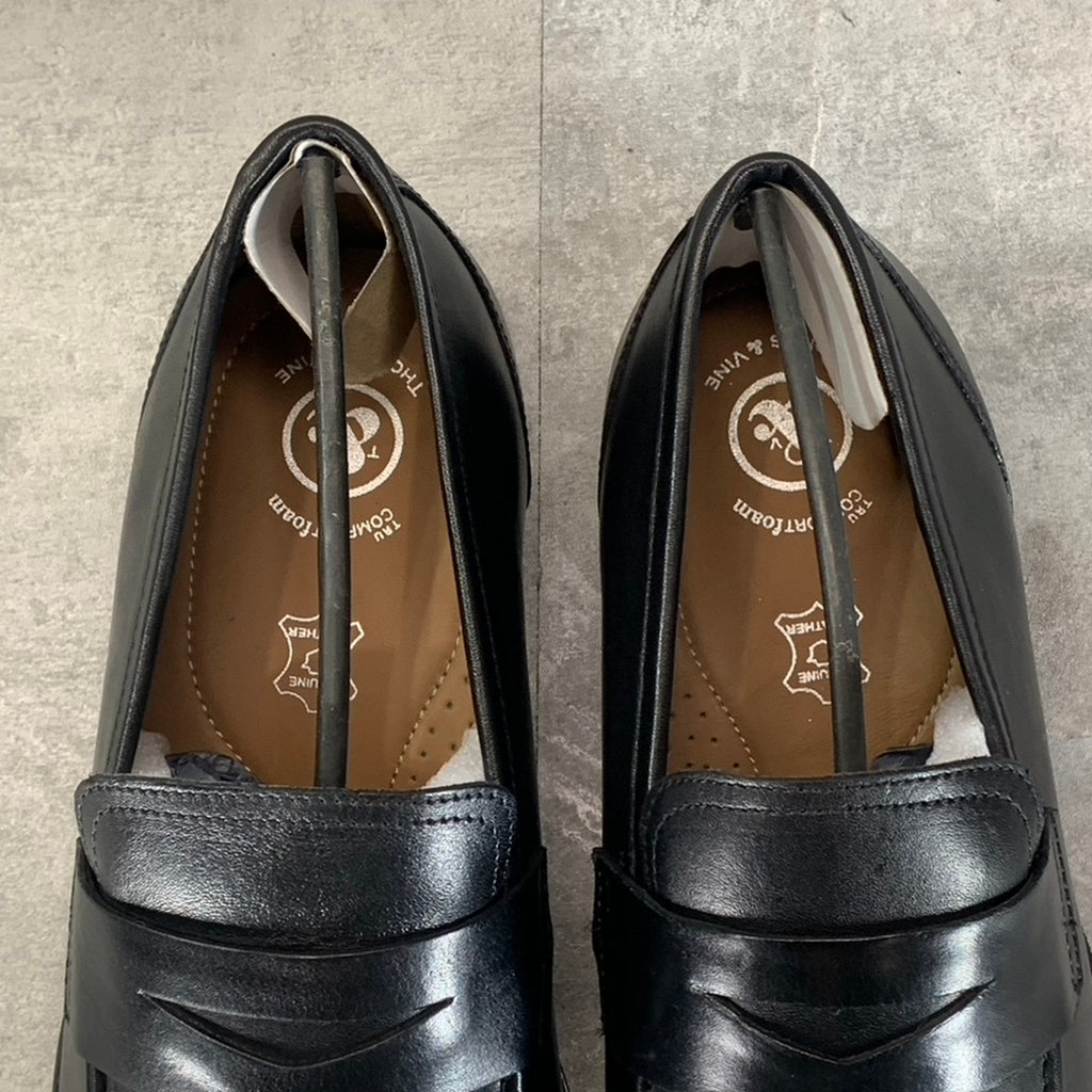 THOMAS & VINE Black Leather Bishop Memory Foam Apron Toe Split Penny Loafer SZ10