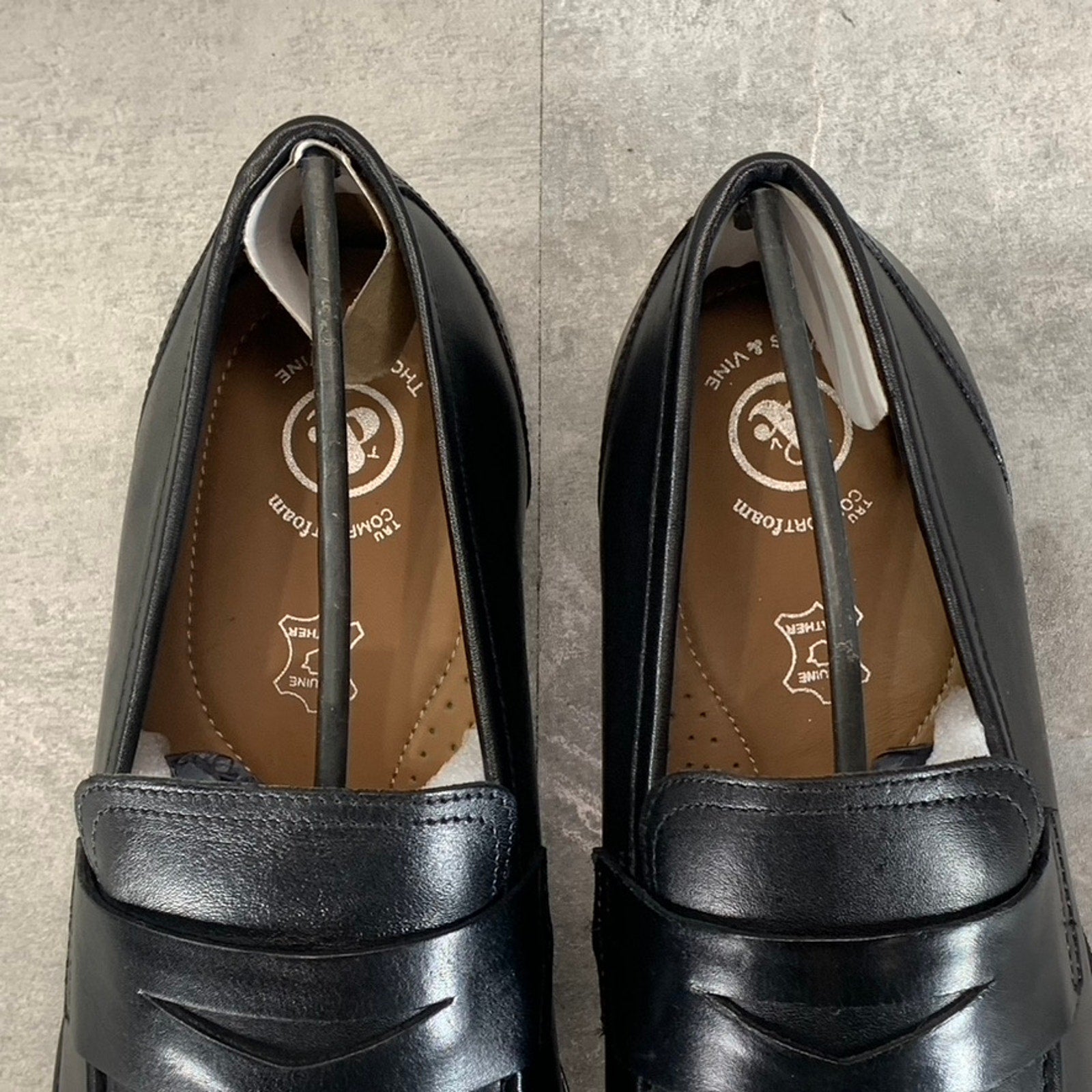 THOMAS & VINE Black Leather Bishop Memory Foam Apron Toe Split Penny Loafer SZ10