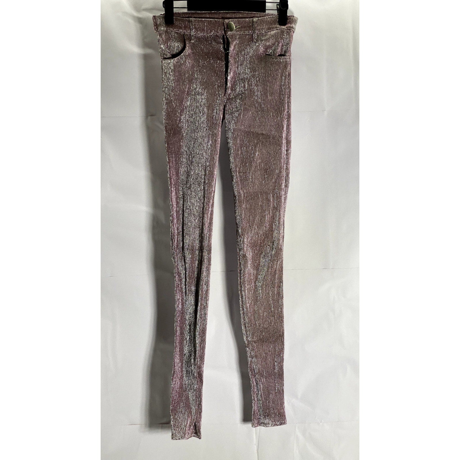 UNBRANDED Women's Burgundy Metallic Skinny-Leg Pants SZ S
