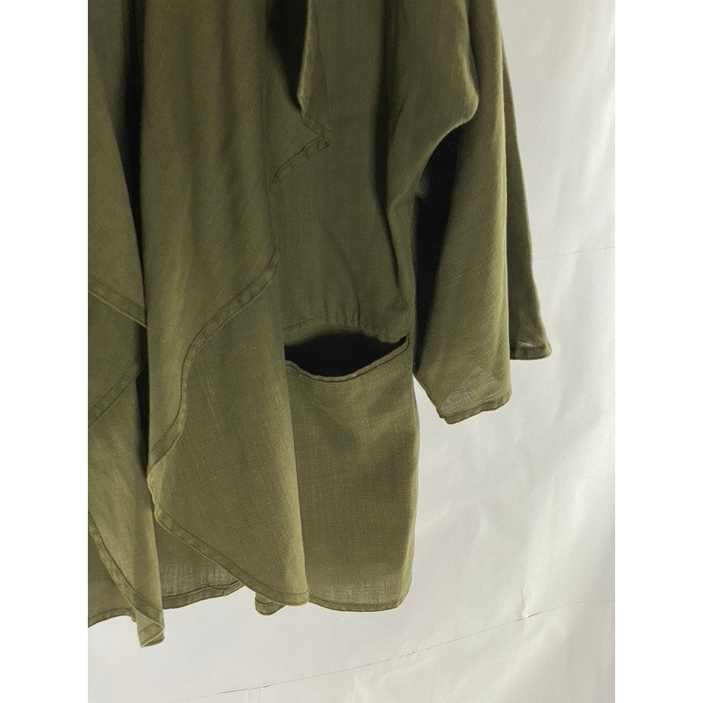 MARIE LOUISE DE CONINCK Women's Vintage Olive Green Open Front Jacket SZ 38(US8)