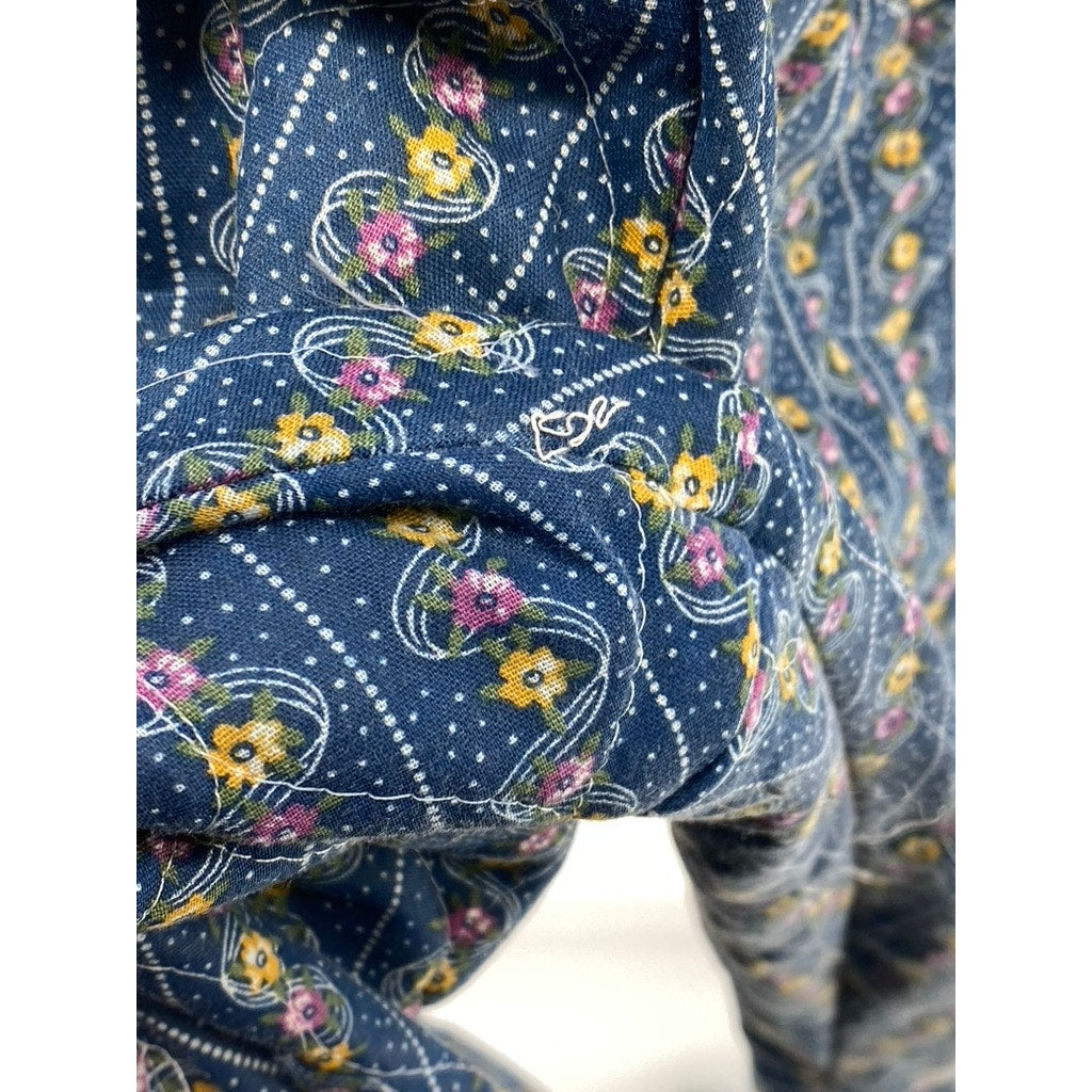 LILLIAN LOROW Women's Blue 1970's Liberty Floral Quilted Belted Jumpsuit SZ S