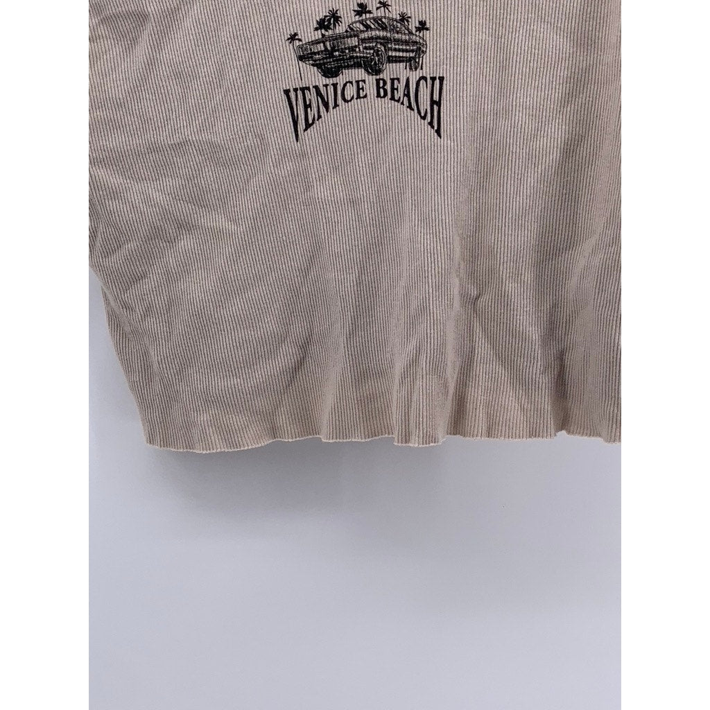 GARAGE Women's Cotton Light Brown Venice Beach Cropped Tank Top SZ L