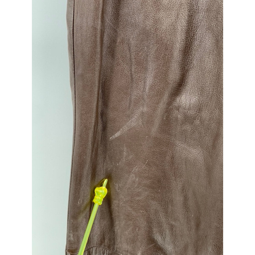 MIXIT Women's Vintage Brown Leather High-Rise Straight Leg Pants SZ 8