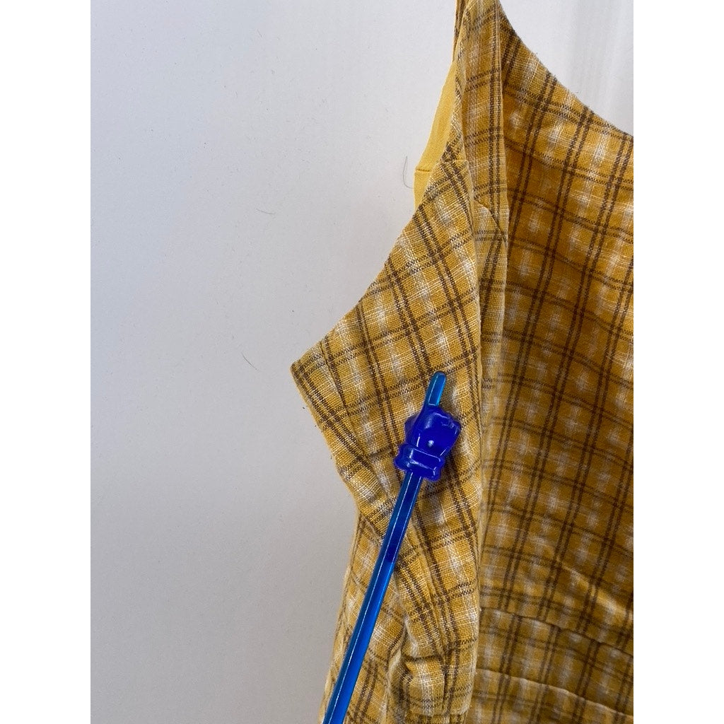 URBAN OUTFITTER Women's Mustard Yellow Emma Plaid Straight-Neck Mini Dress SZ 4