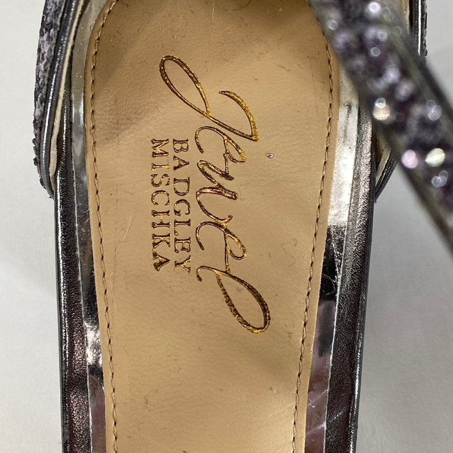 JEWEL BADGLEY MISCHKA Women's Smoke Glitter Claudia Block-Heel Sandals SZ 8.5