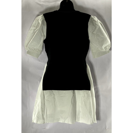 ENGLISH FACTORY Women's Black/White Short Puff Sleeve Poplin Mini Dress SZ M