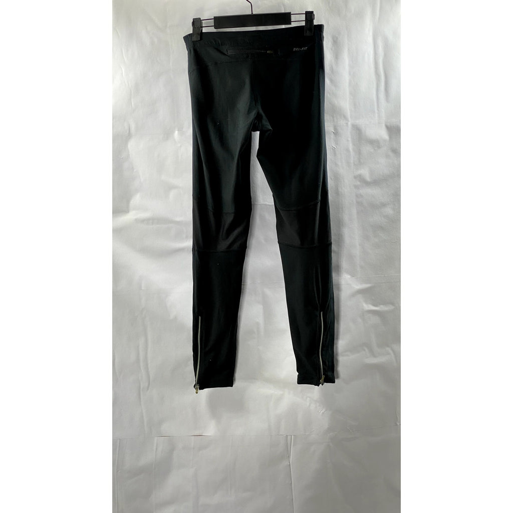 NIKE Women's Black Dri-Fit Reflective Zip-Ankle Inner Drawstring Leggings SZ S