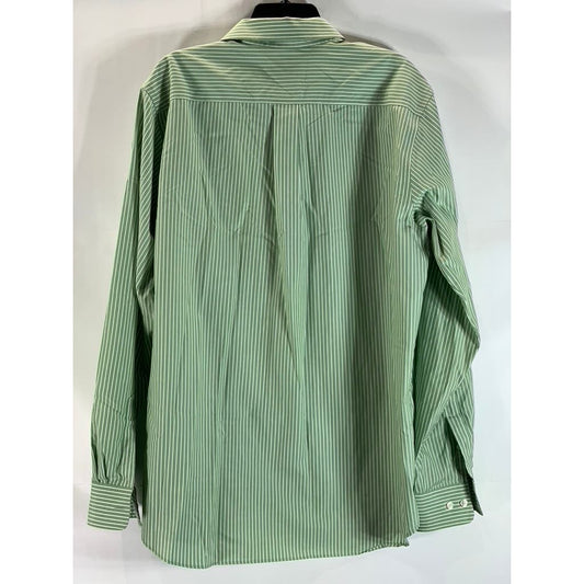 EDDIE BAUER Men's Tall Green Striped Relaxed-Fit Button-Up Shirt SZ L/T