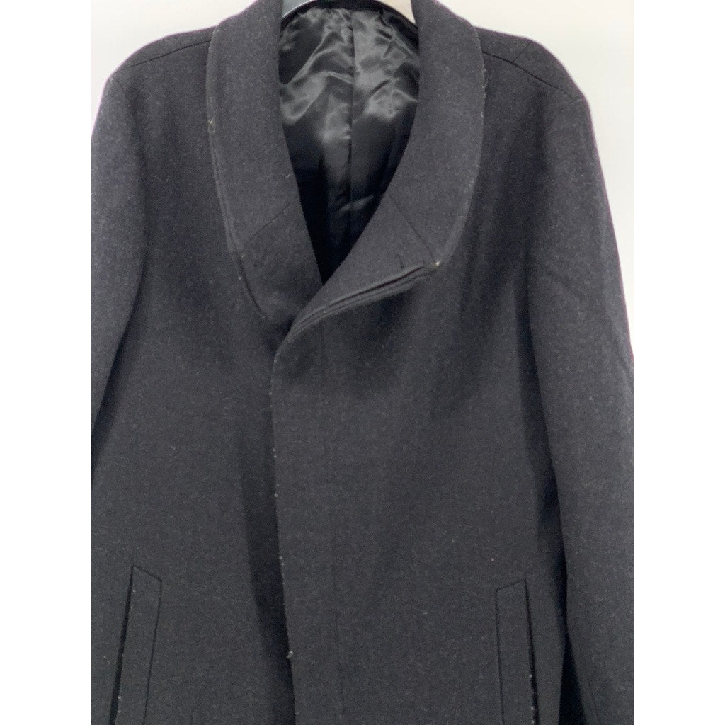 ALLSAINTS Men's Black Wool-Blend Shawl Collar Regular-Fit Pea Coat SZ 40