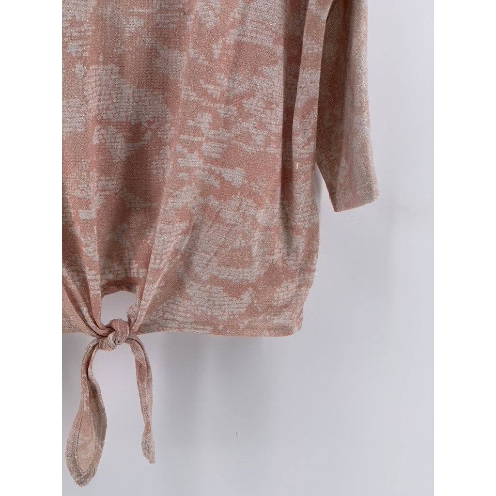 CHICO'S Women's Pink Metallic Camo Like Printed Tie-Front Top SZ 2(US-L)