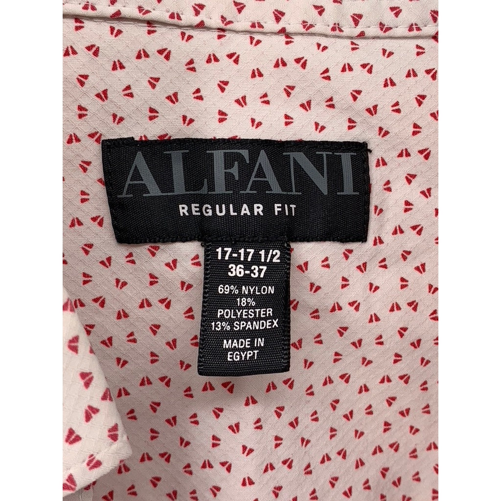 ALFANI Men's Pink Printed Regular-Fit Button-Up Long Sleeve Shirt SZ 17/17.5