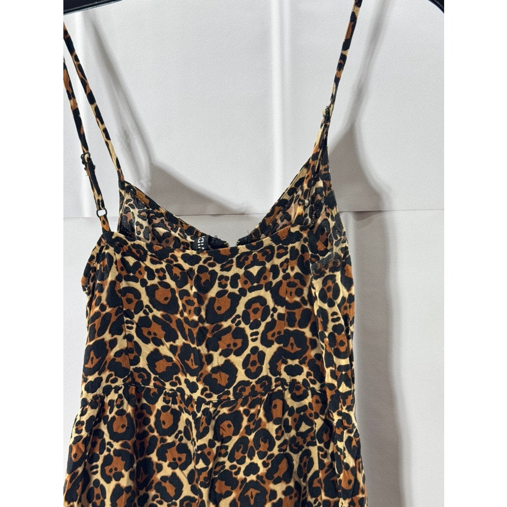 DIVIDED By H&M Women's Brown Leopard Print Front-Zip Adjustable Strap Dress SZ 6