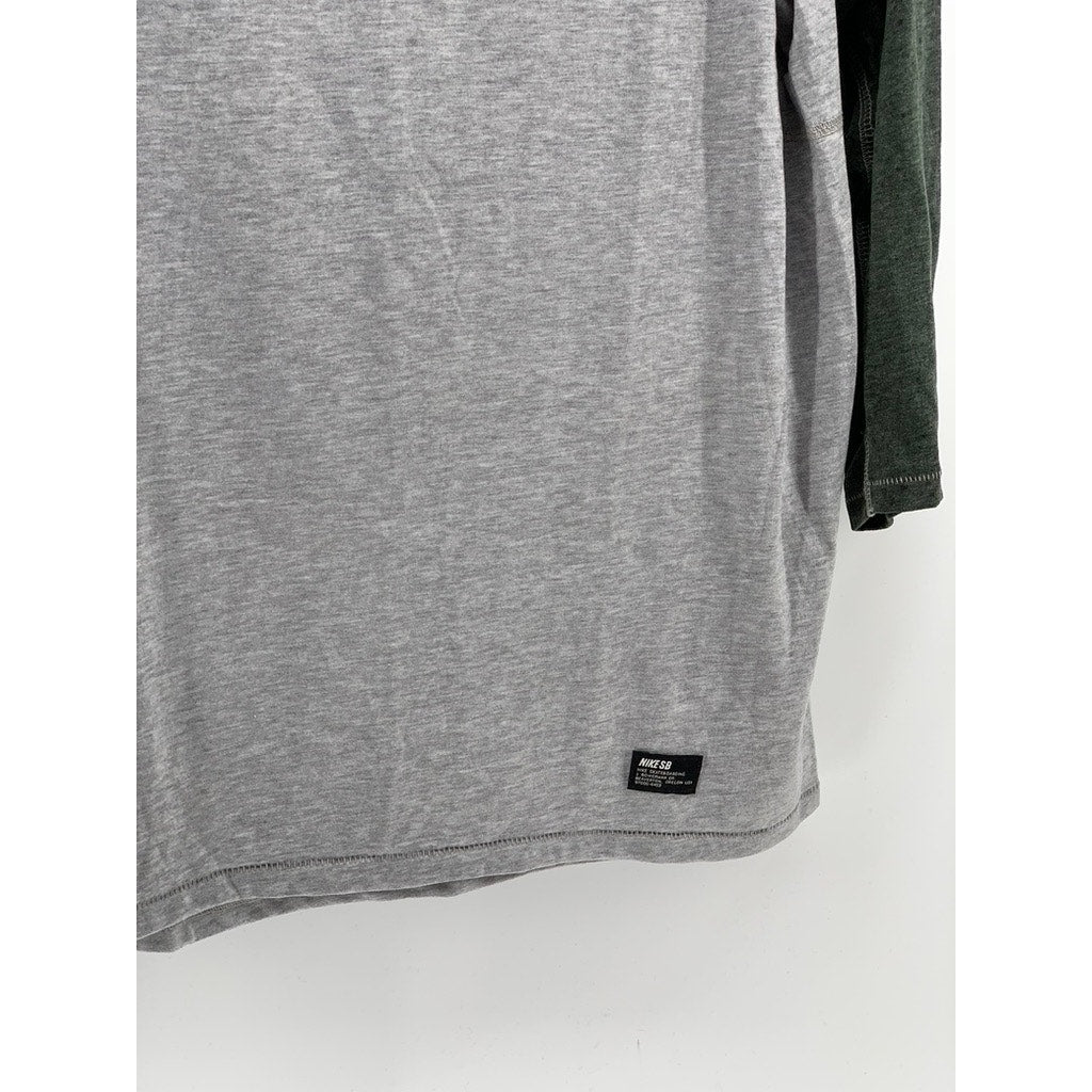 NIKE SB Men's Green- Heather Gray Colorblock Long Sleeve Henley T-Shirt SZ M