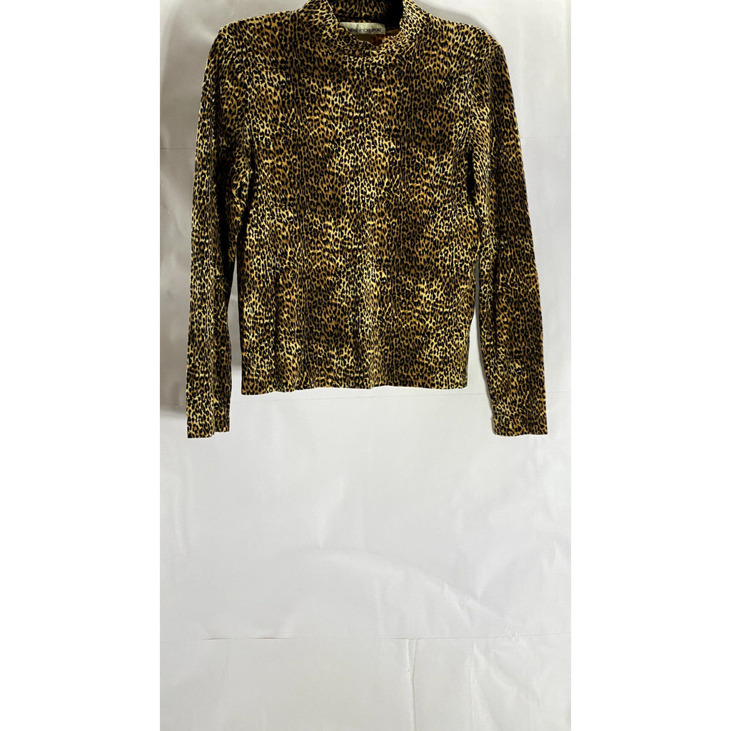 JONES NEW YORK SPORT Women's Brown/Black Animal Print Mock-Neck Top SZ S