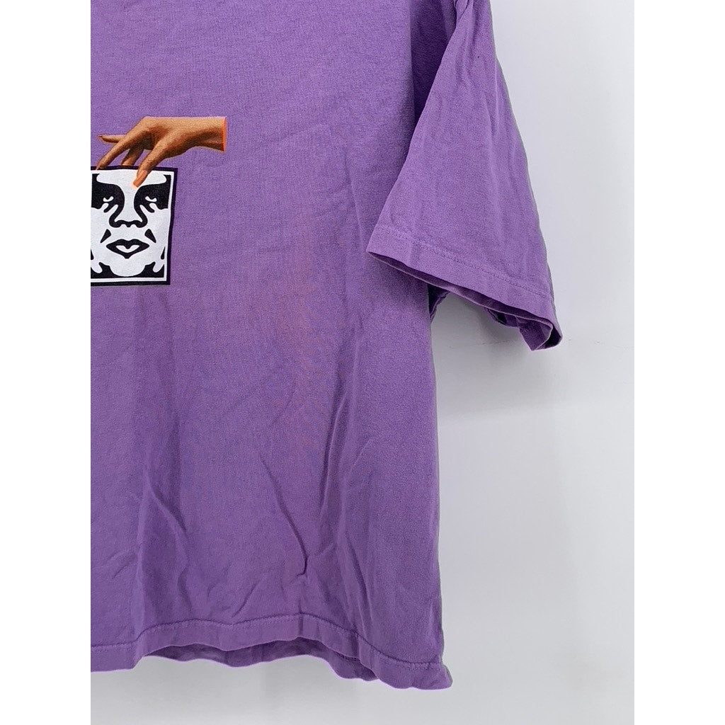 OBEY Women's Lavender Graphic Crewneck Short Sleeve Top SZ S