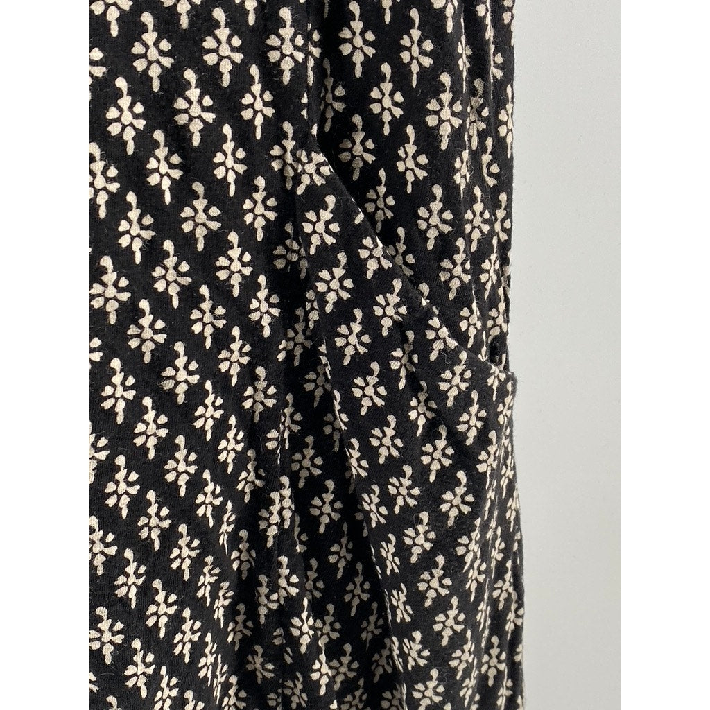 FATFACE Women's Black Printed Crewneck Short Sleeve Simone Knee Length Dress SZ8