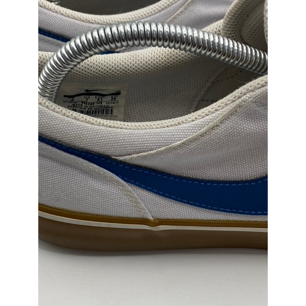 NIKE Men’s White-Blue Portmore 2 Solar Canvas SB Low-Top Lace-Up Sneakers SZ 8