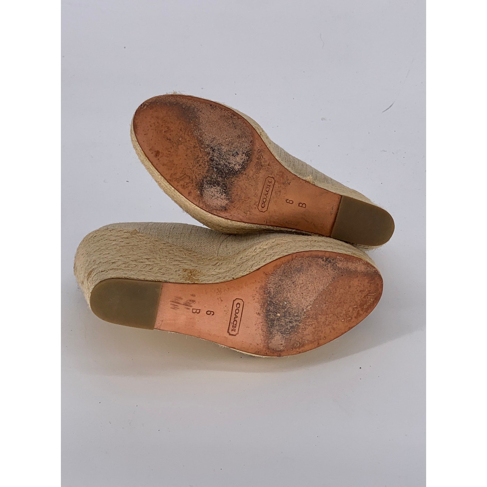 COACH Women's Beige Milan Peep-Toe Canvas Espadrille Wedge Platform Heels SZ 6B