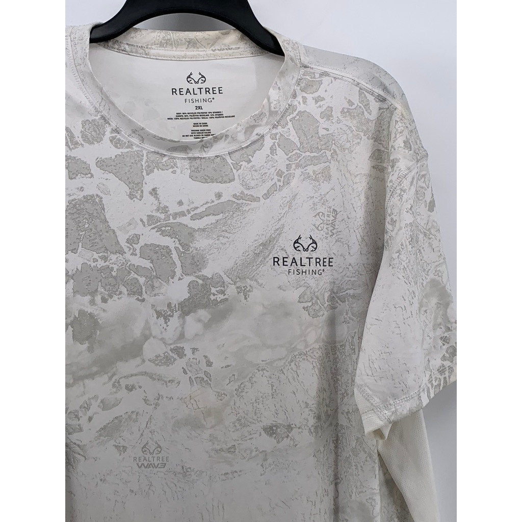 REALTRTEE Men's White-Gray Crewneck Lightweight Short Sleeve T-Shirt SZ 2XL