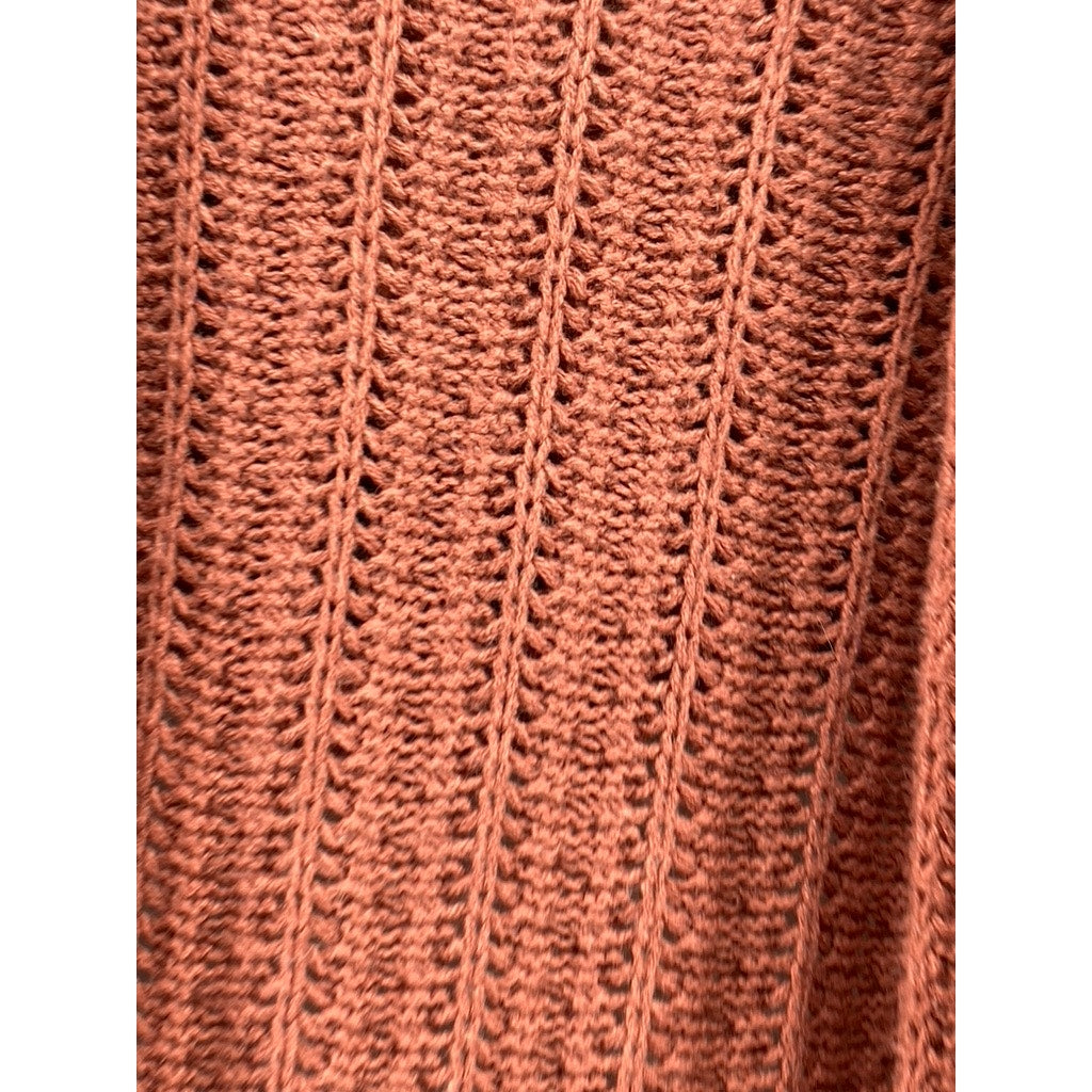 PINK ROSE Women's Rust Knit Open-Front Hooded Long Sleeve Duster SZ S