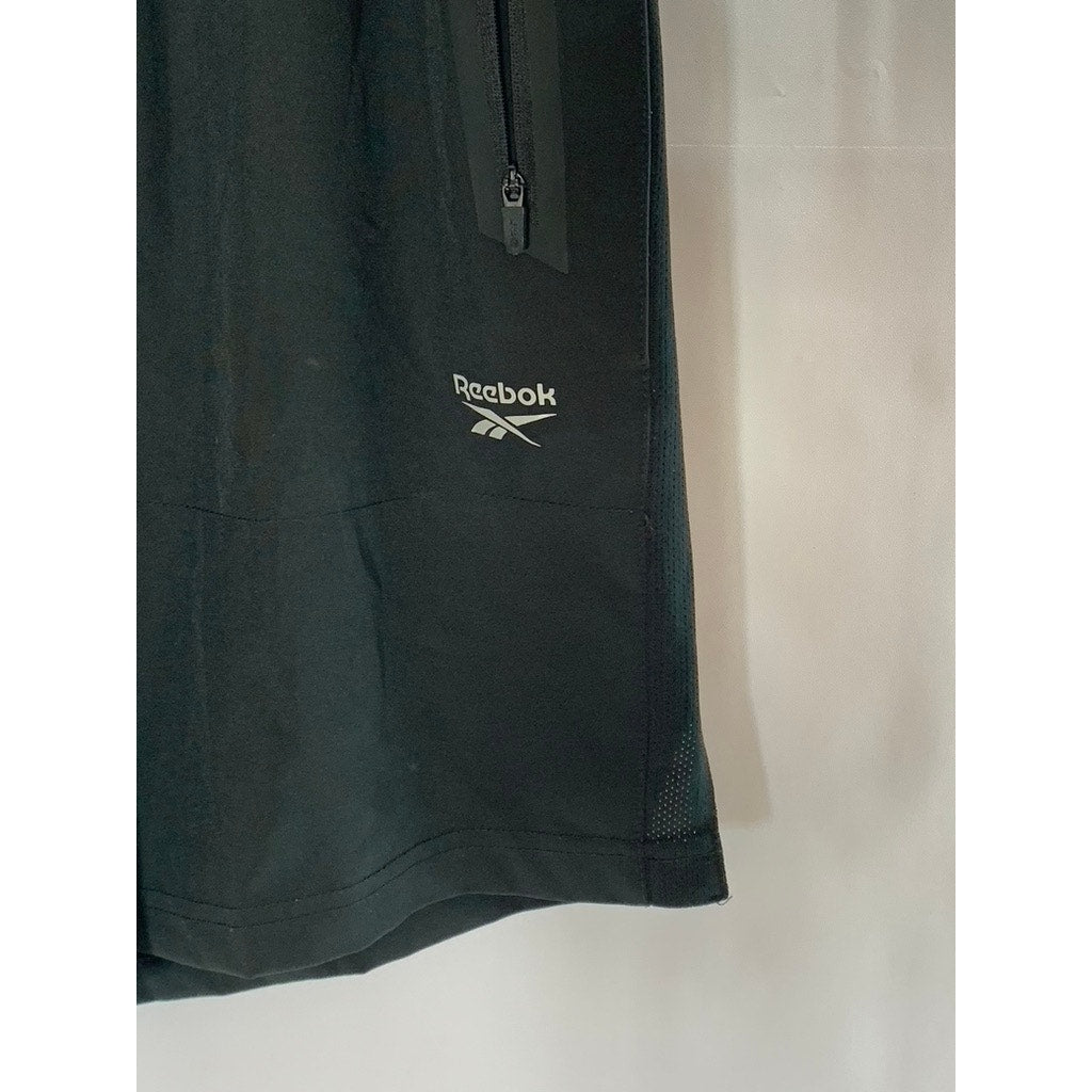 REEBOK Women's Black Solid Side-Zipper Pocket Pull-On Active Shorts SZ L