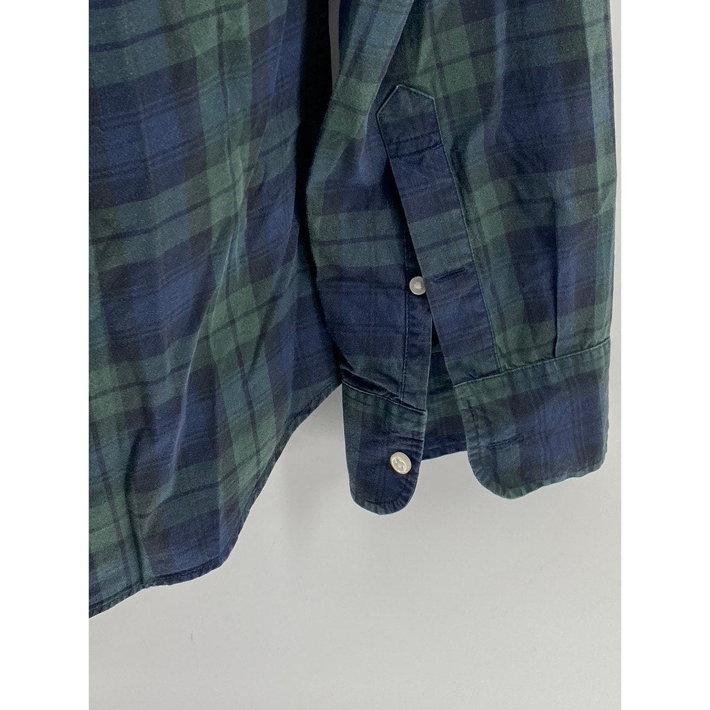 J.CREW Men's Navy Blue-Green Plaid Slim-Fit Button-Up Long Sleeve Shirt SZ L