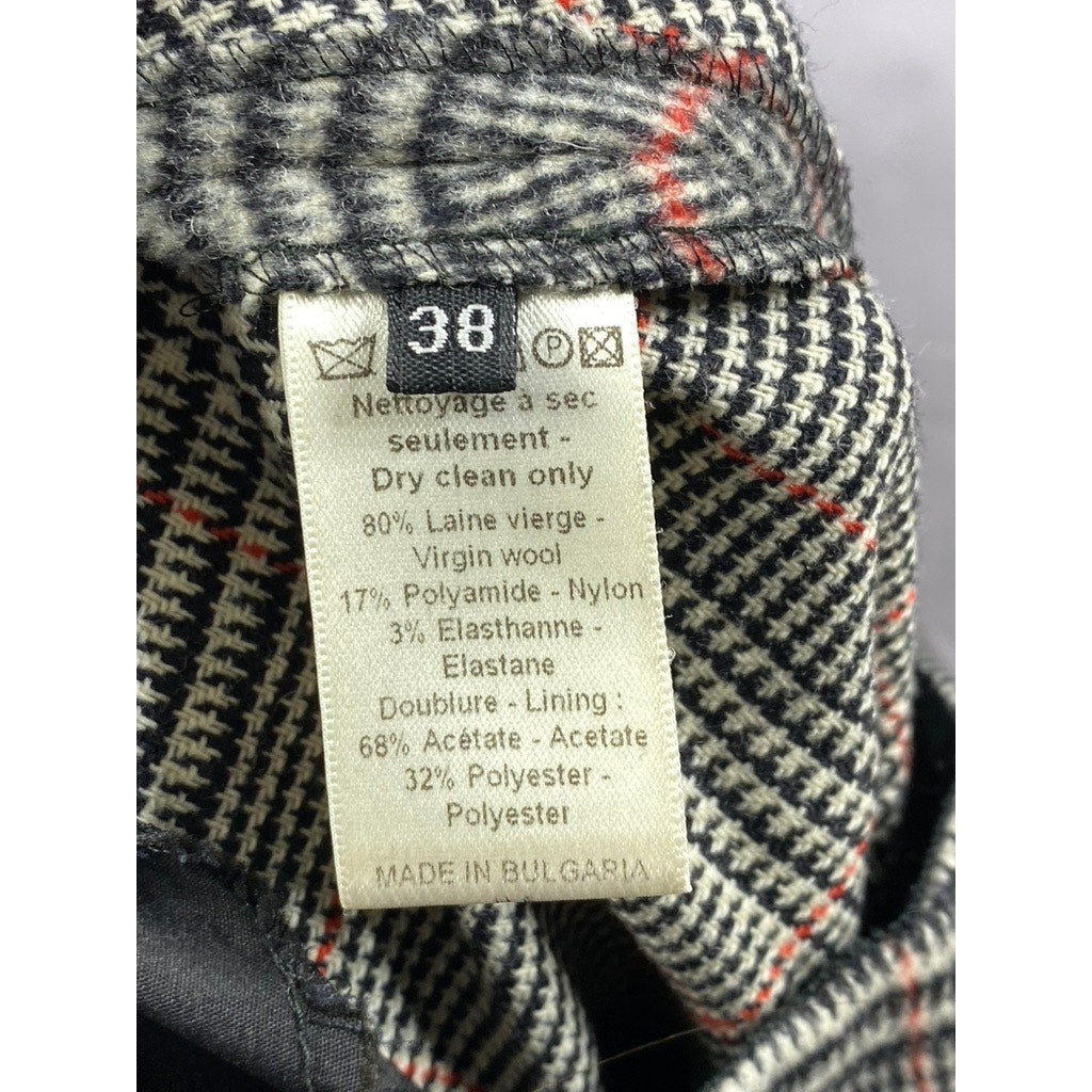 JOSEPH Women's Black-Red Plaid Virgin-Wool Blend Knee Length Skirt SZ 38(US6)