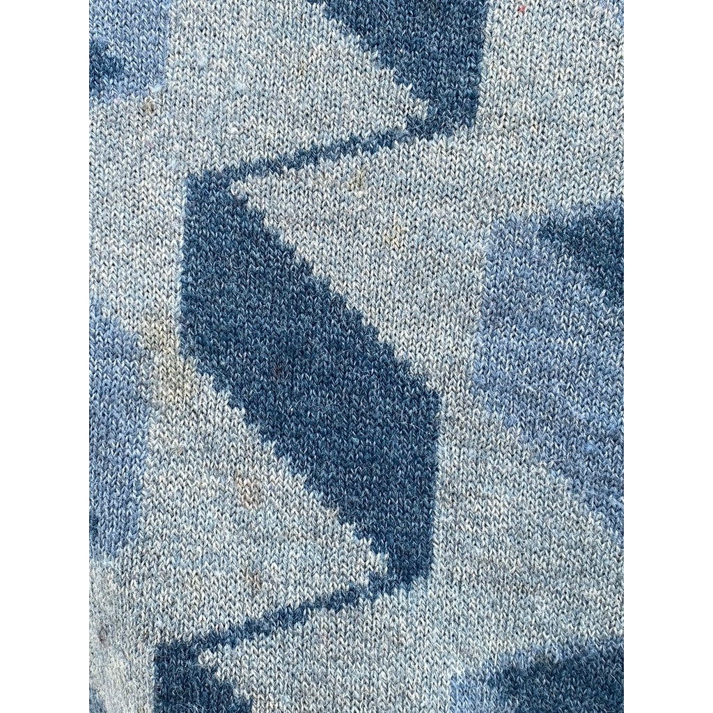 UNBRANDED Men's Blue Zig-Zag Crewneck Knit Wool-Blend Pullover Sweater SZ S