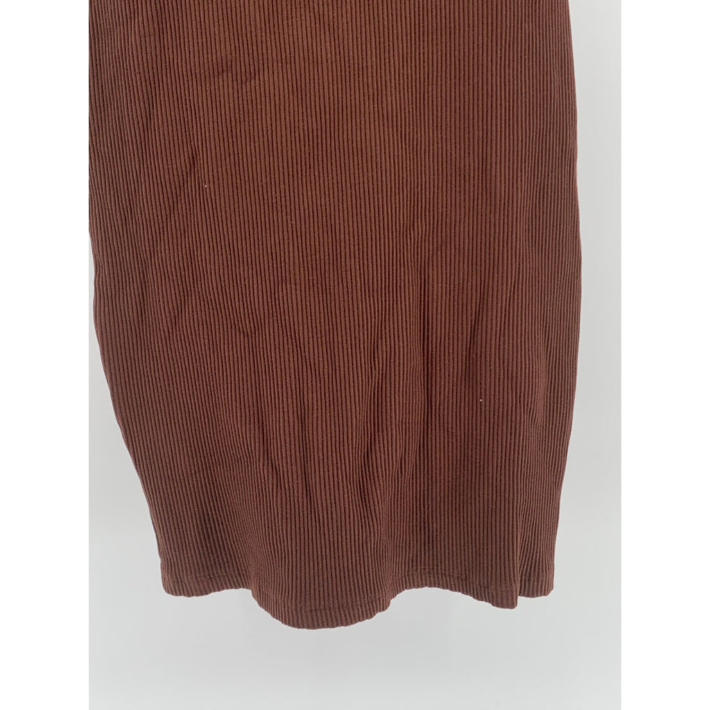 FOREVER 21 Women's Brown Ribbed Scoop-Neck Sleeveless Bodycon Mini Dress SZ S