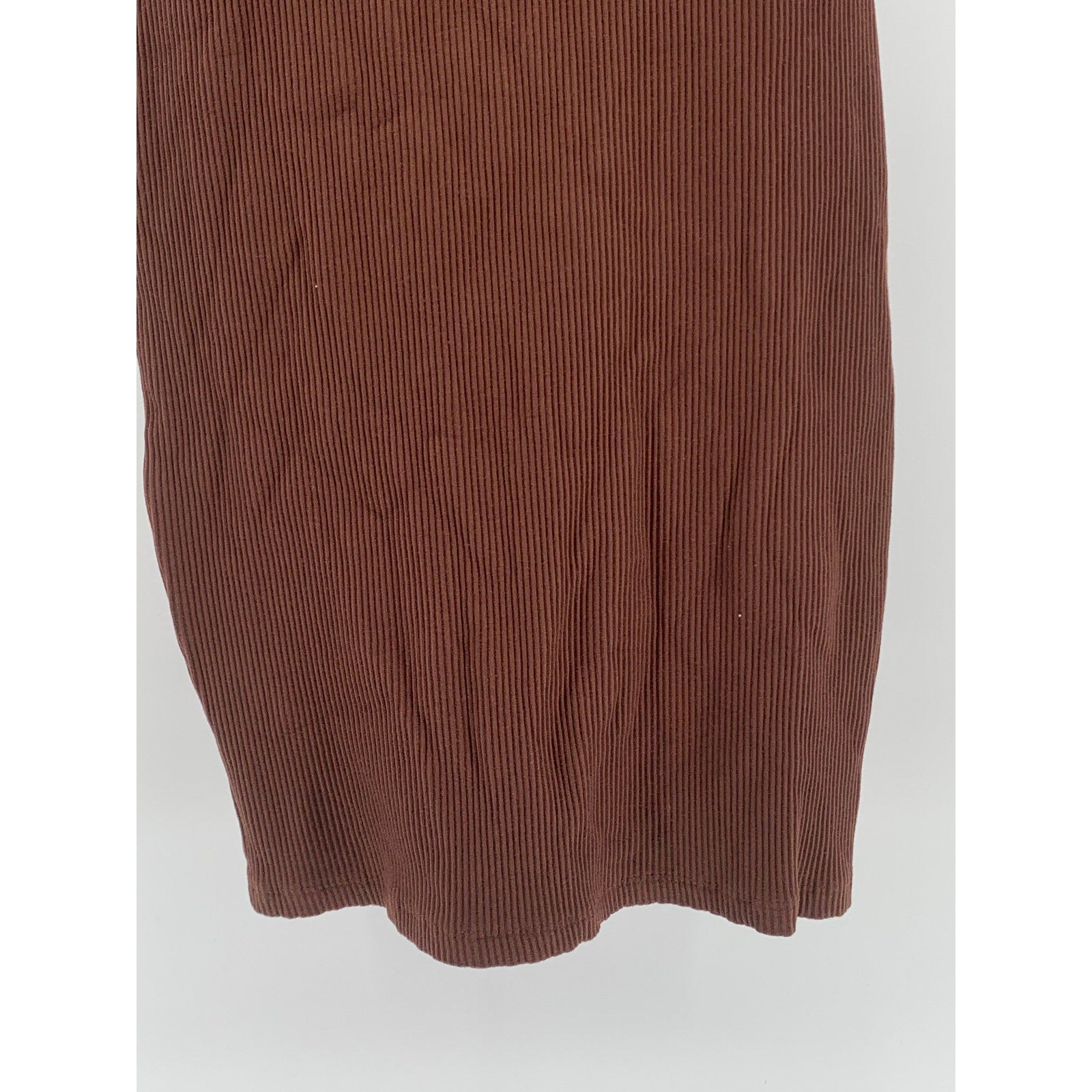 FOREVER 21 Women's Brown Ribbed Scoop-Neck Sleeveless Bodycon Mini Dress SZ S
