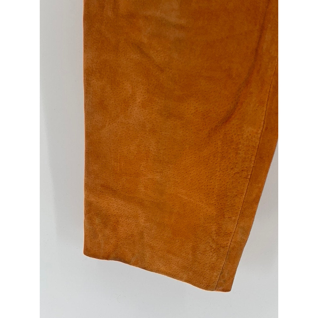 EVAN DAVIES Women’s Vintage Orange Leather High-Rise Straight Leg Pant SZ L