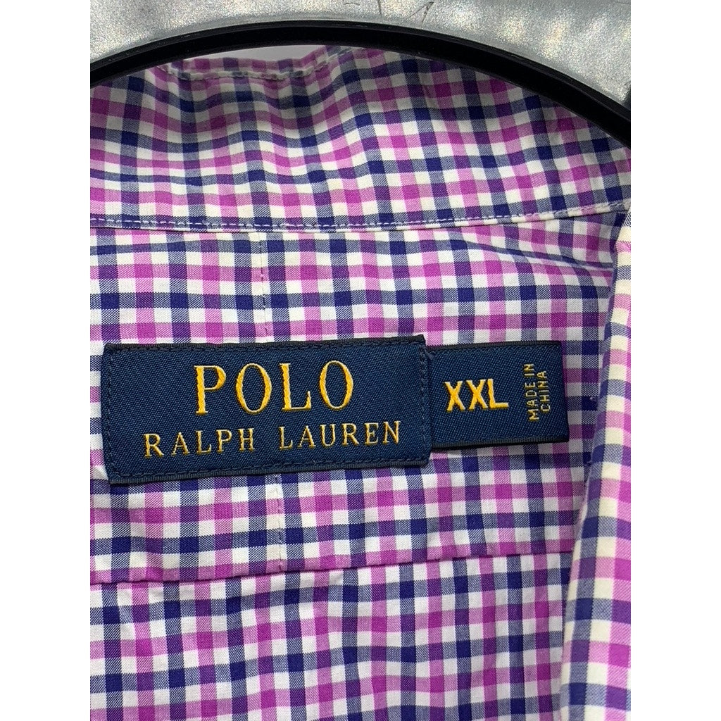 POLO RALPH LAUREN Men's Pink-Navy Gingham Button-Up Long Sleeve Shirt SZ 2XL