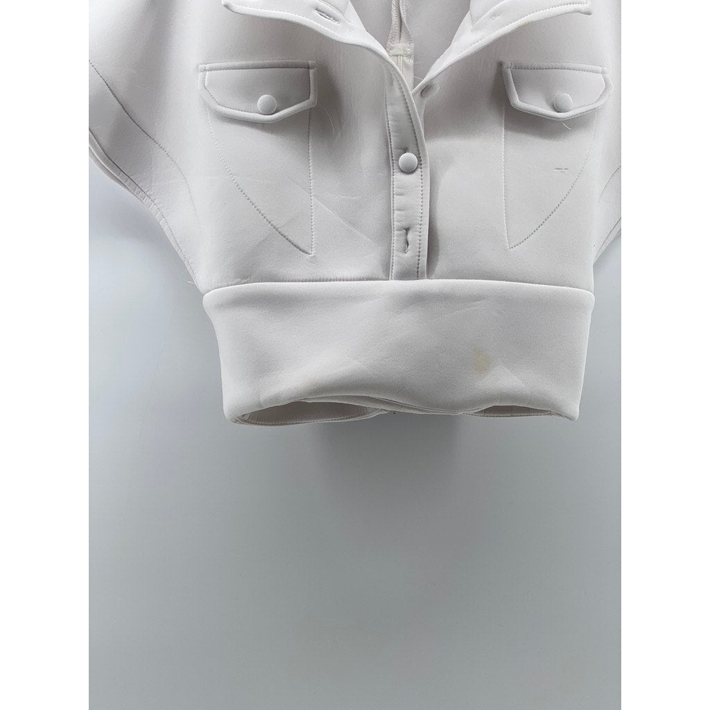 UNBRANDED Women's White Solid High Collar Button-Up Cropped Vest Top SZ S