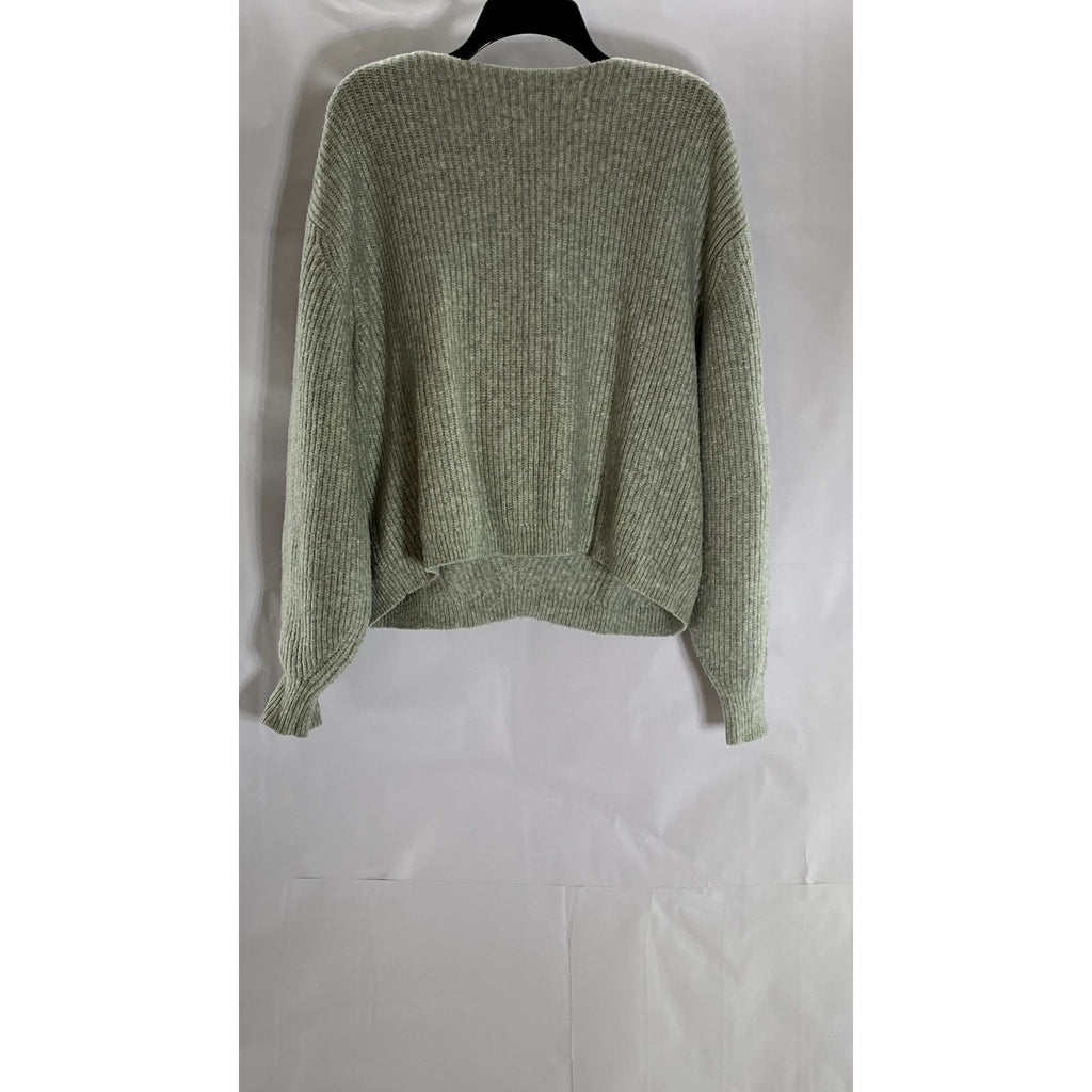 H&M Women's Gray V-Neck Rib Knit Pullover Sweater SZ M