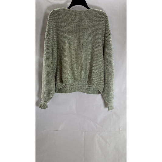 H&M Women's Gray V-Neck Rib Knit Pullover Sweater SZ M