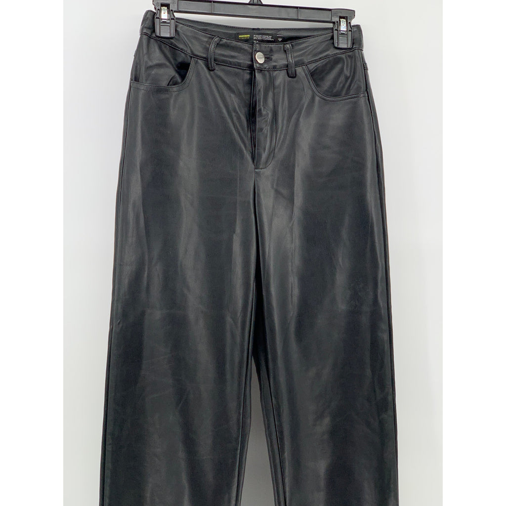FINESSE Women’s Black Faux-Leather Solid High-Rise Straight-Leg Pant SZ XS