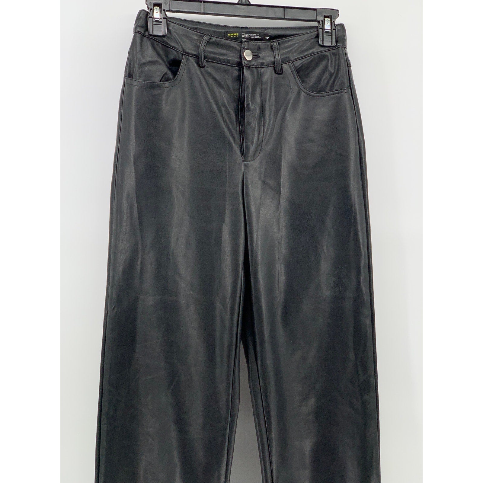 FINESSE Women’s Black Faux-Leather Solid High-Rise Straight-Leg Pant SZ XS