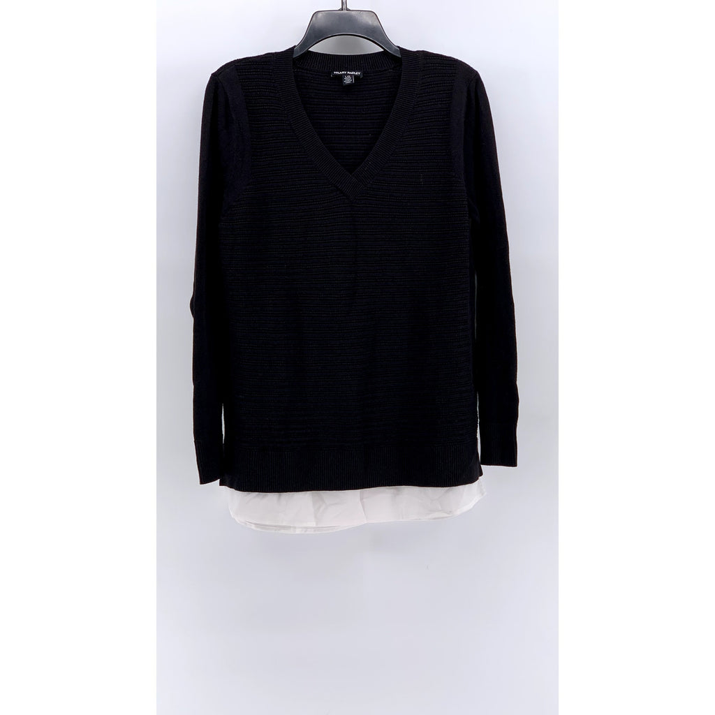 HILARY RADLEY Women's Black V-Neck Layered Ribbed Sweater SZ L