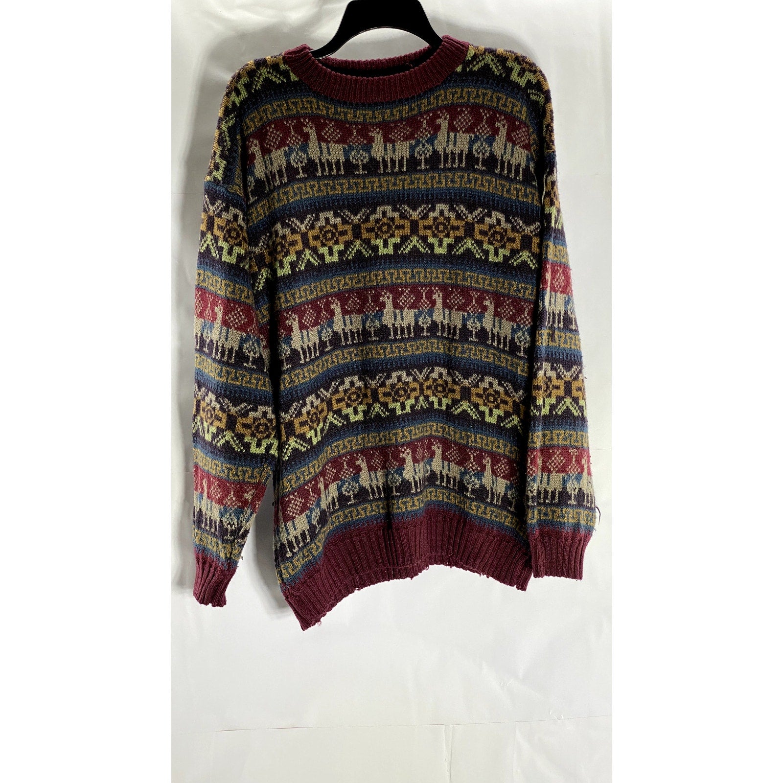 VINTAGE Men's Multicolor Printed Crewneck Long Sleeve Knit Sweater SZ M