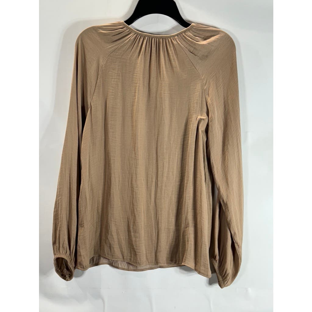 RACHEL RACHEL ROY Women's Tan V-Neck Pleated Back Long Sleeve Top SZ S