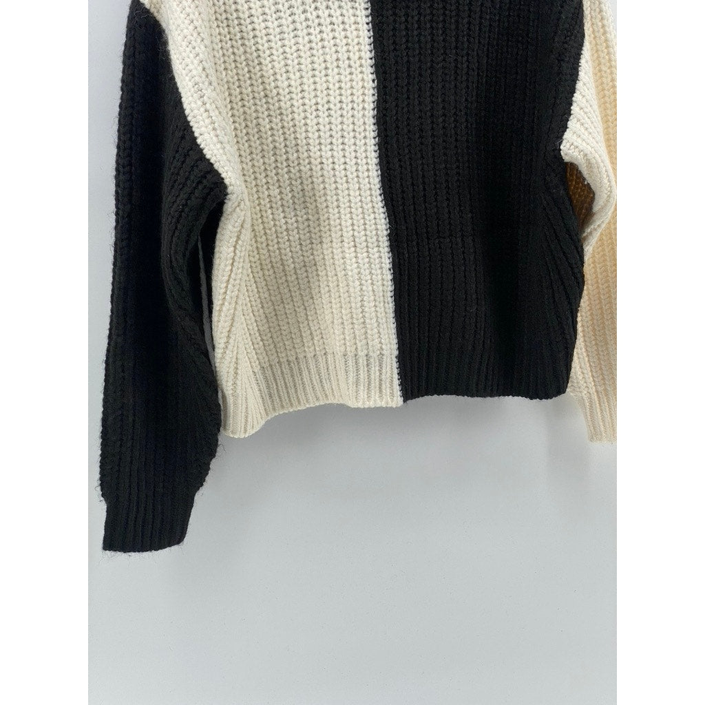 FOR THE REPUBLIC Women's Cream-Black Colorblock Knit Turtleneck Sweater SZ S