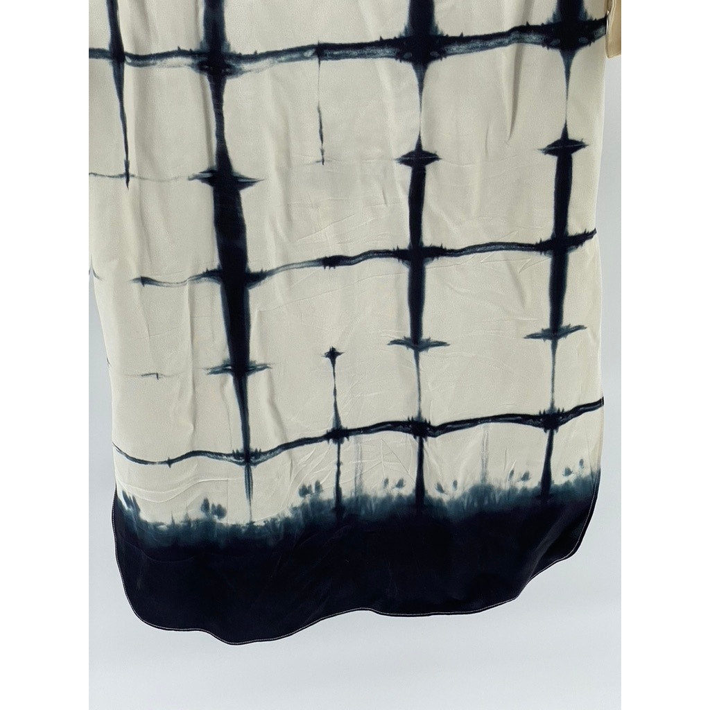 ADAM LIPPIES Women's Beige-Black Silk Printed Button-Up Tunic Top SZ 0