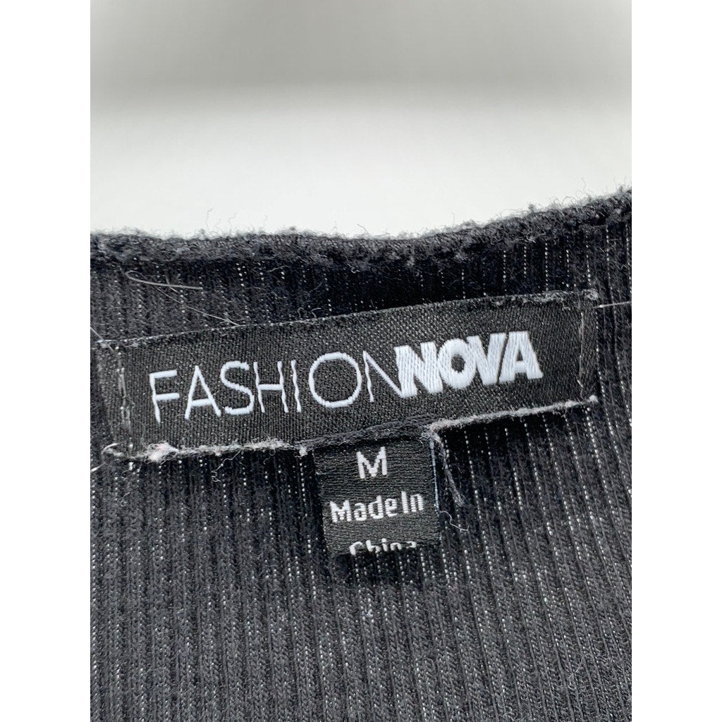 FASHION NOVA Women's Black Ribbed Boatneck Long Sleeve Top SZ M