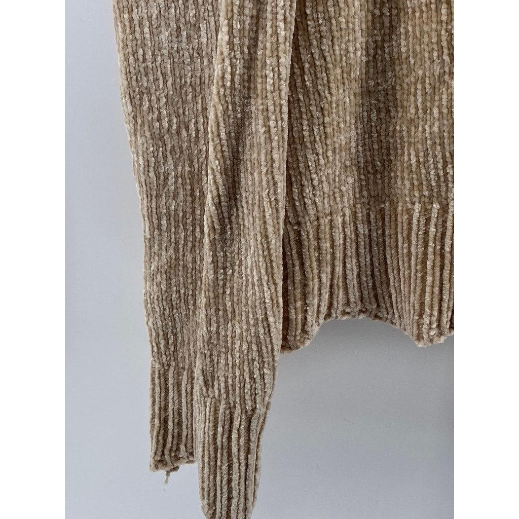 AQUA Women's Tan Ribbed Crewneck Soft Knit Pullover Sweater SZ M